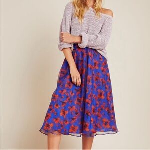 Dhruv Kapoor Anthropologie Floral Blue and Red Women's Skirt
